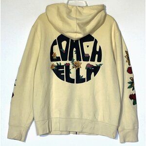 VTG Coachella Music Arts Festival Ivory Embroidered Flowers Zip Hoodie